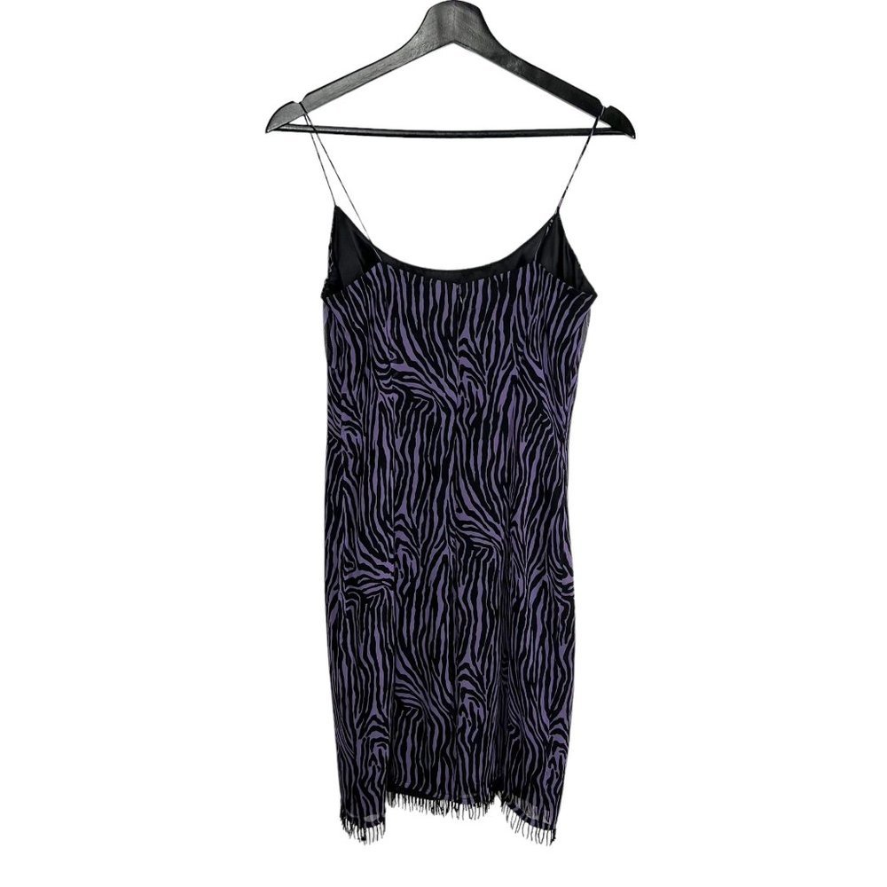 Vintage 90s Purple Black Zebra Print Beaded Fringe Tapered Knee Length Dress Sma - Picture 2 of 11